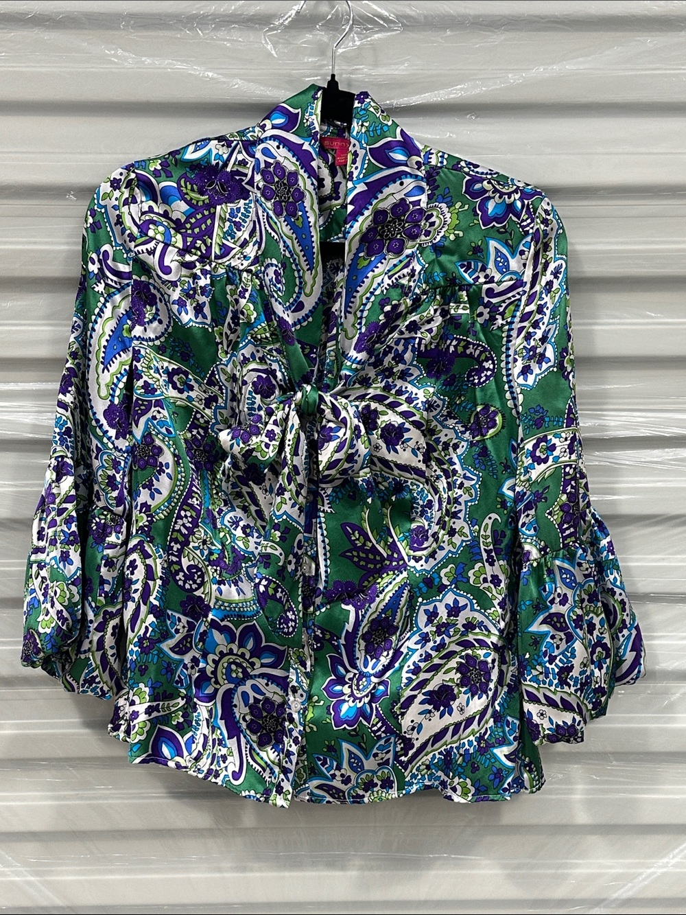 Sunny Leigh 
100% Silk
Paisley Tie-Neck Blouse